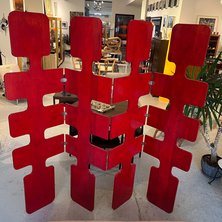 One-of-a-kind Custom Red Lacquered Room Divider
