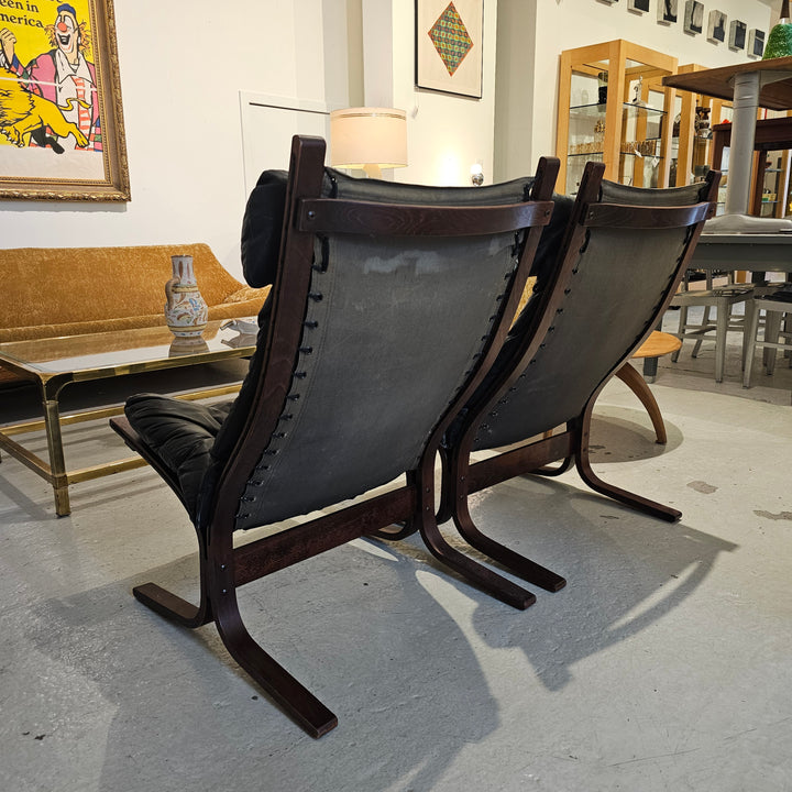 Vintage Black Leather High-back Siesta Chair