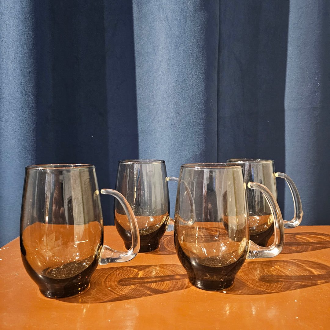 (4) Vtg Smoke Glass Mugs