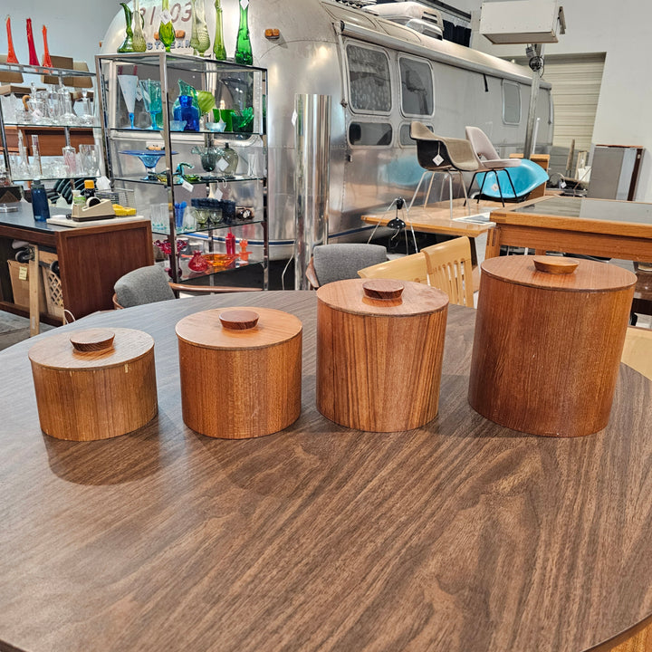 Set of Four Teak Nesting Canisters