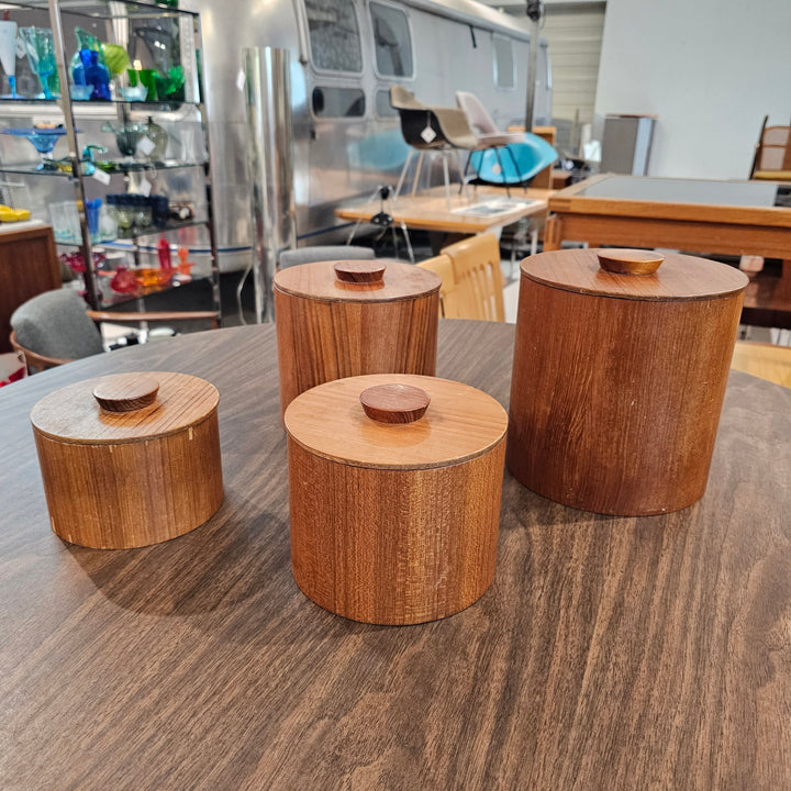Set of Four Teak Nesting Canisters
