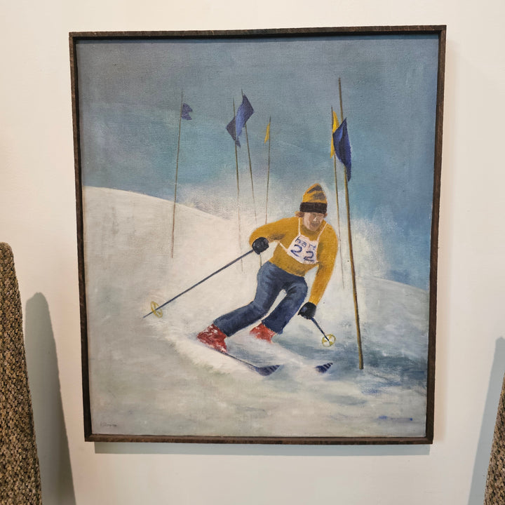 Vintage Framed Oil Ski Scene - R. Thompson
