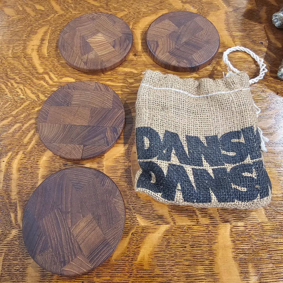(4) Dansk Teak Coasters & Pouch