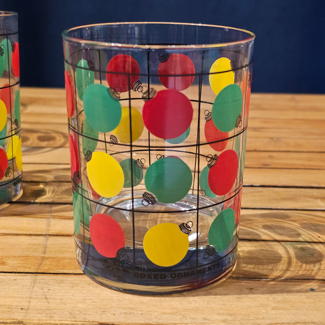 (8) Vtg Dept 56 Holiday Ornament Lowball Glasses