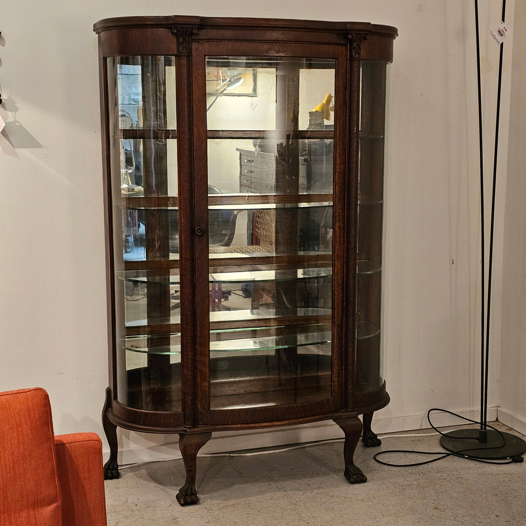 Antique Curved Glass Curio Cabinet