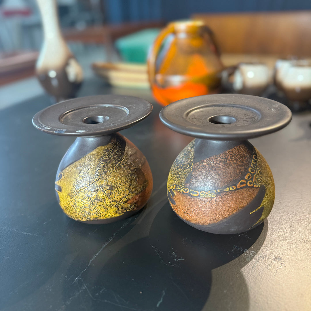 Pair of Candleholders with Artistic Glaze