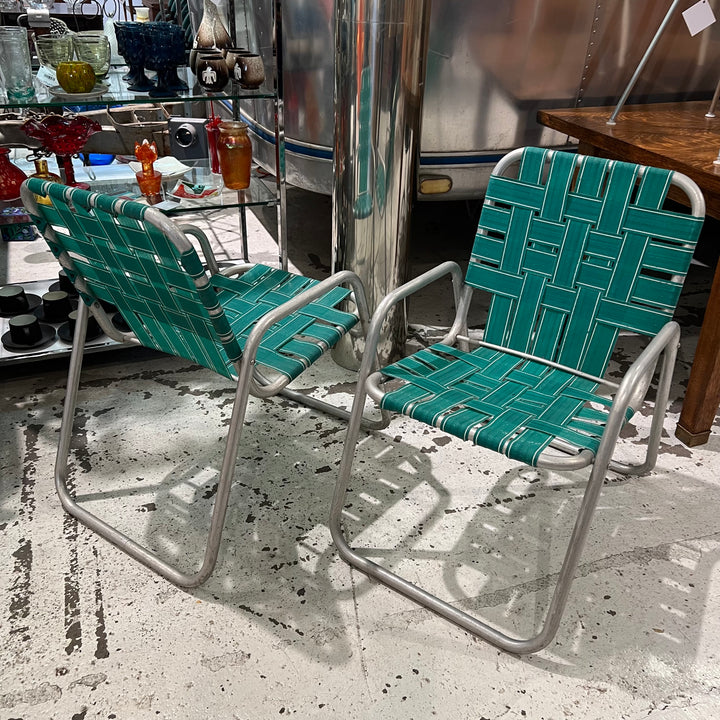 Pair of Early 1960s Stackable Aluminum Lawn Chairs