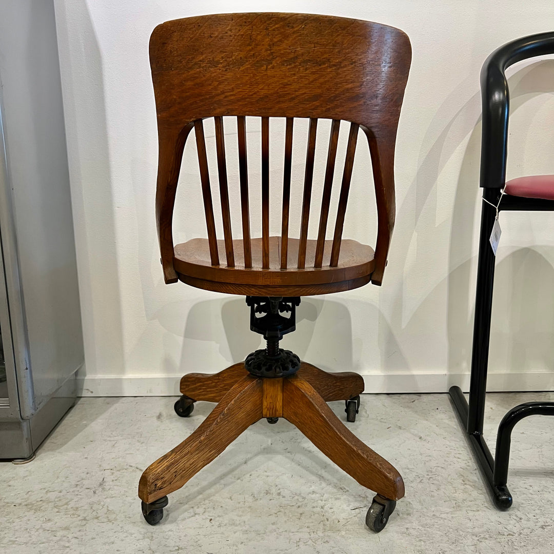 Milwaukee Chair Co. Solid Oak Slat Back Swivel Desk Chair