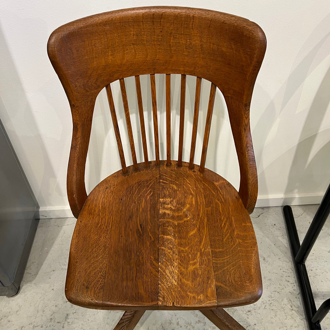 Milwaukee Chair Co. Solid Oak Slat Back Swivel Desk Chair