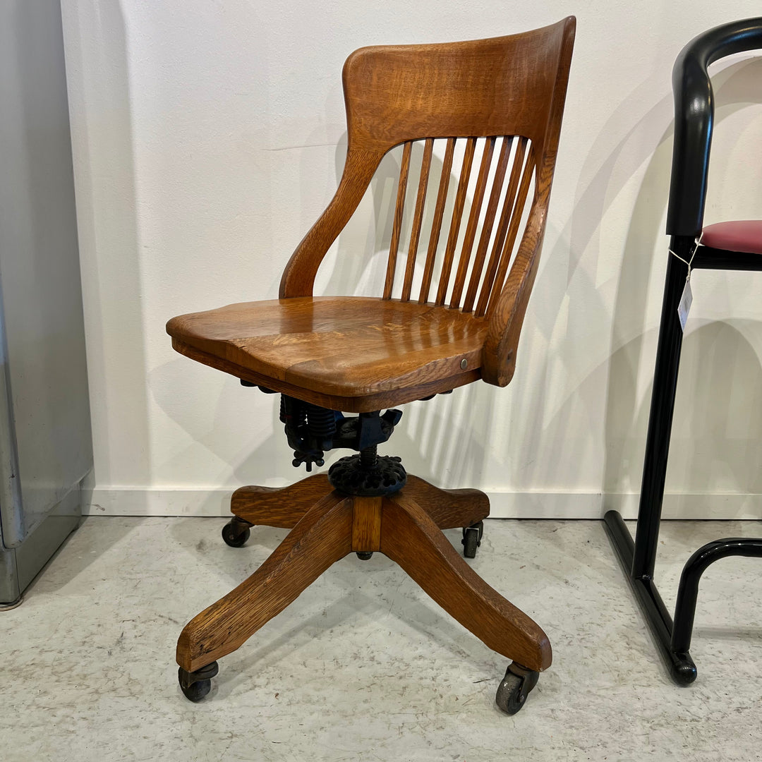 Milwaukee Chair Co. Solid Oak Slat Back Swivel Desk Chair