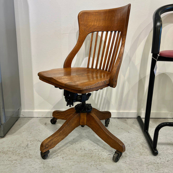 Milwaukee Chair Co. Solid Oak Slat Back Swivel Desk Chair