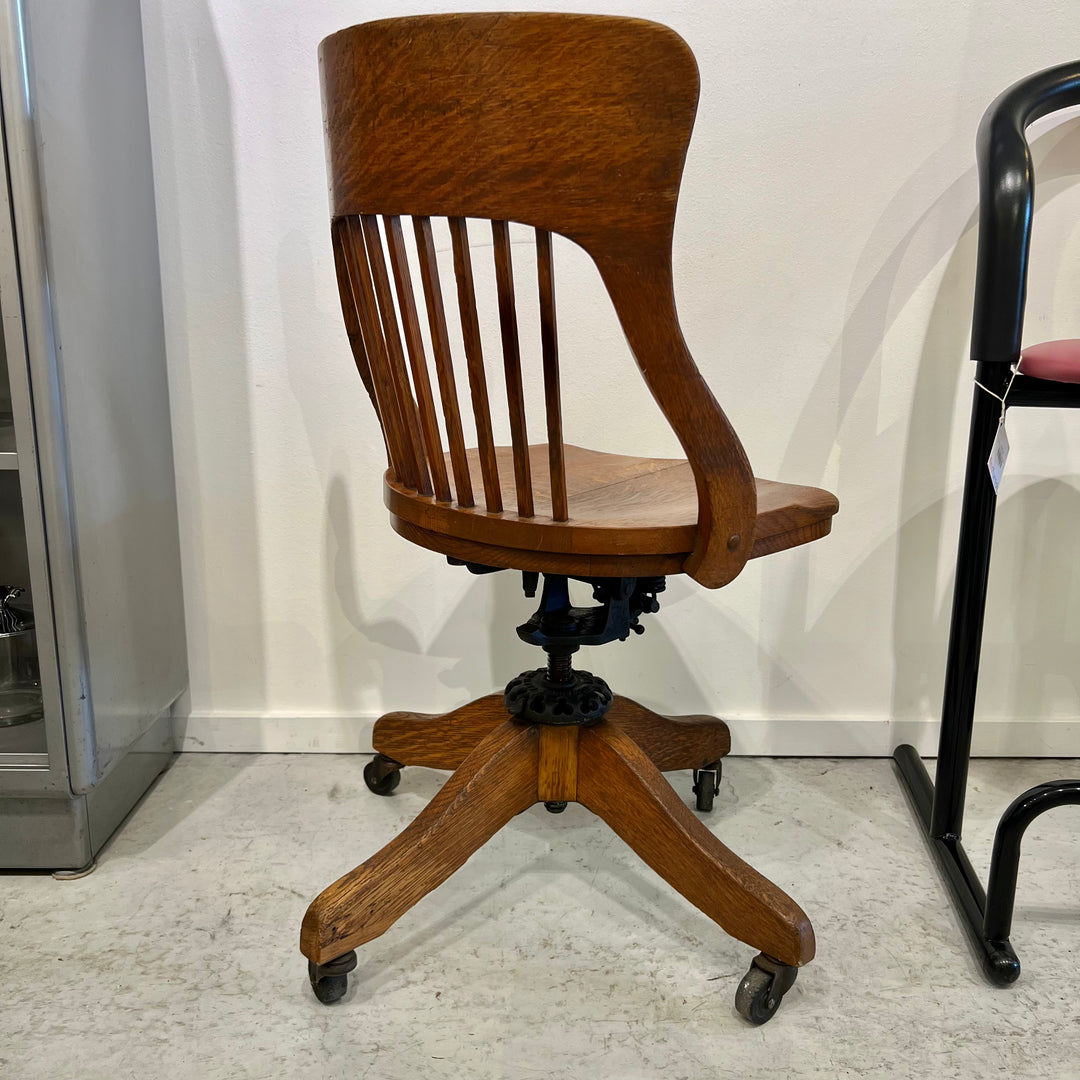 Milwaukee Chair Co. Solid Oak Slat Back Swivel Desk Chair