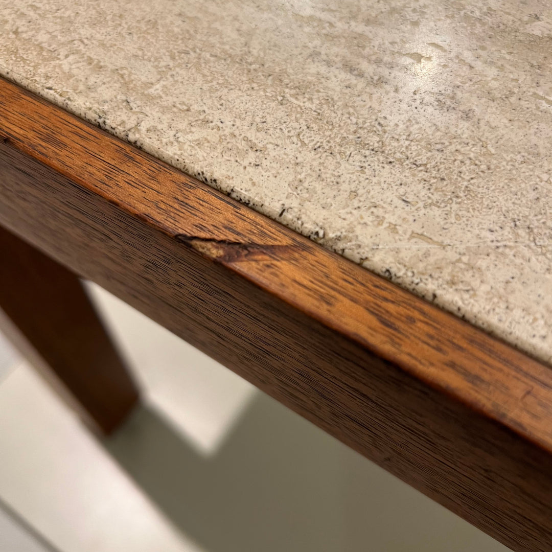 Vintage Walnut Coffee/Side Table w/Travertine Top